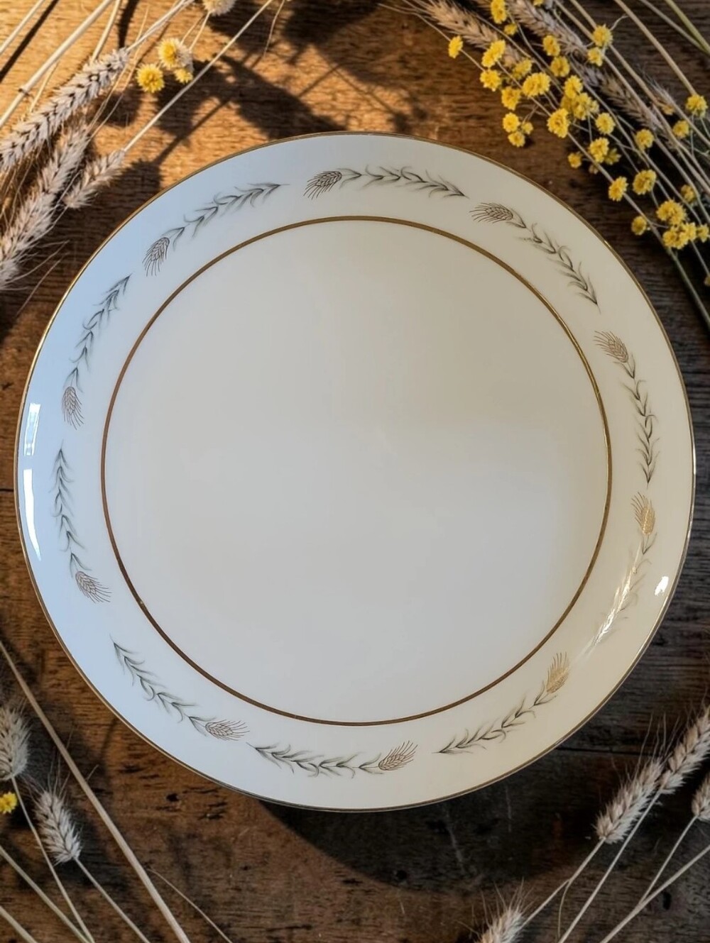 Vtg Grano Empress China Japan 12 3/8" Round Chop Plate Wheat Gold Trim 1813